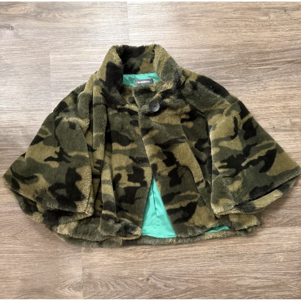 Alembika‎ Soft Faux Fur Camo Women's Small Jacket Cape Wrap Bolero Poncho